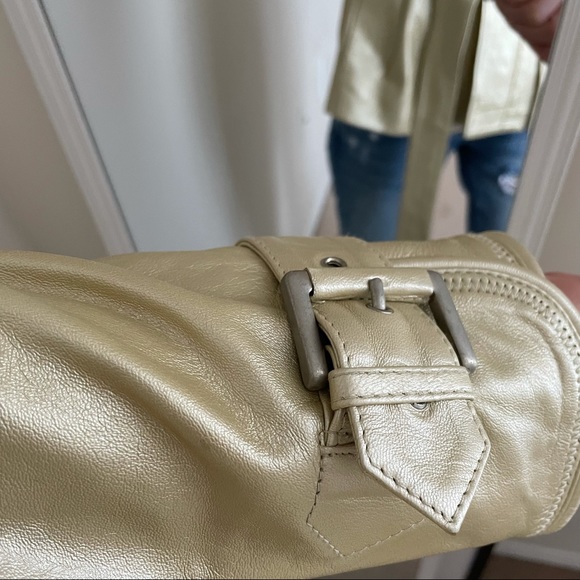 HERVE LEGER  Gold Leather Coat with beautiful lining - Picture 11 of 11